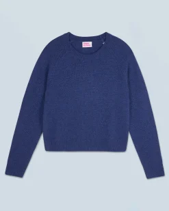 FROM FUTURE Pull Col Rond Raglan DarkBlueMouliné New