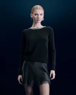 FROM FUTURE Pull Col Rond Strass Dos Nu Noir Cheap