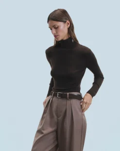 FROM FUTURE Pull Col Roulé Chocolat Clearance