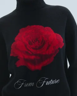 FROM FUTURE Pull Col Roulé Noir Hot