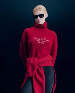 FROM FUTURE Pull Col Roulé DarkRed Clearance