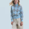 FROM FUTURE Pull Col Roulé à Motif Losange BabyBlue Online