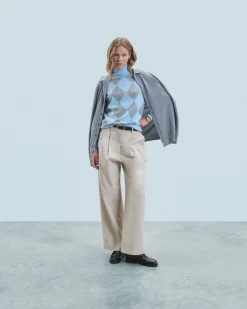 FROM FUTURE Pull Col Roulé à Motif Losange BabyBlue Online