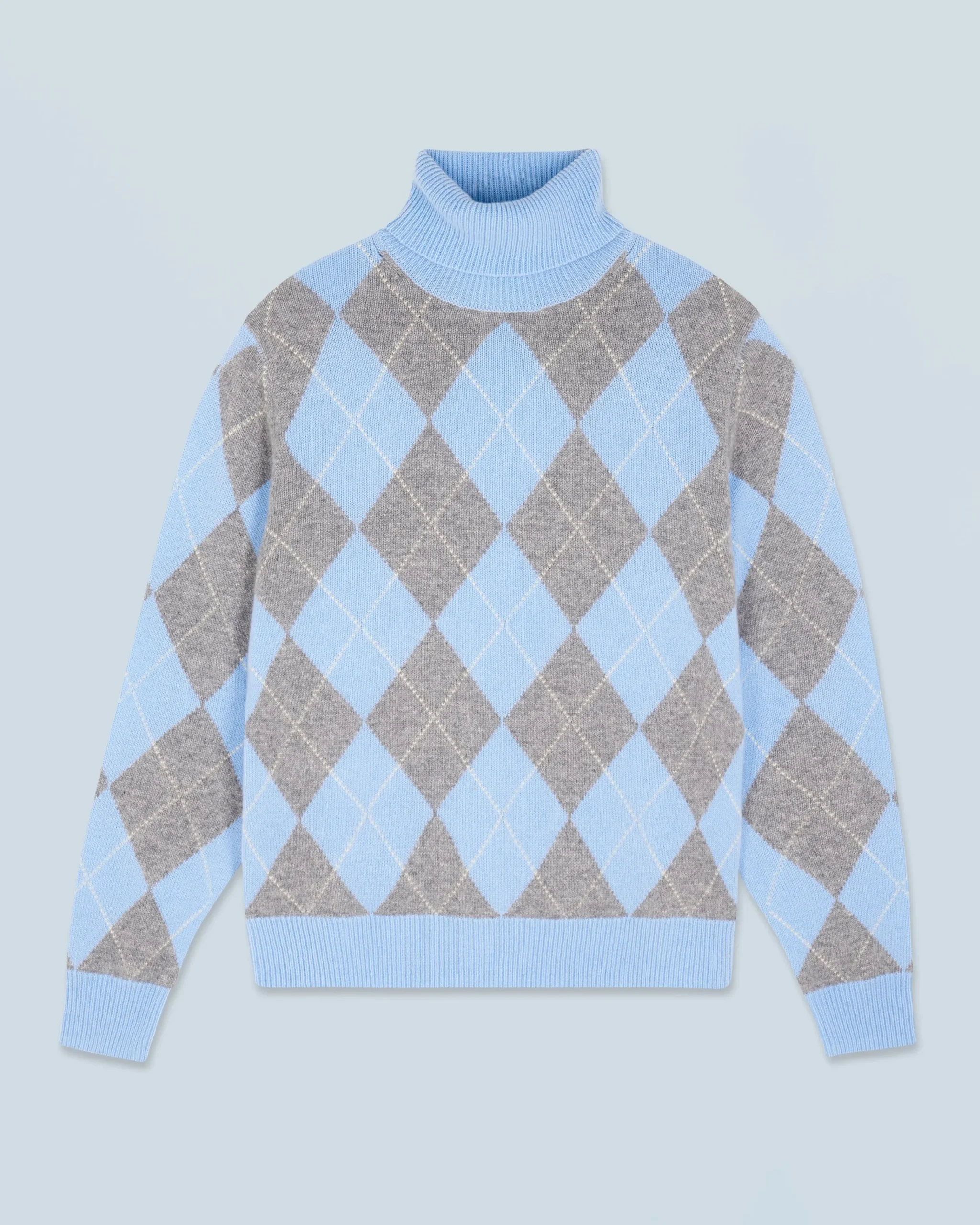 FROM FUTURE Pull Col Roulé à Motif Losange BabyBlue Online