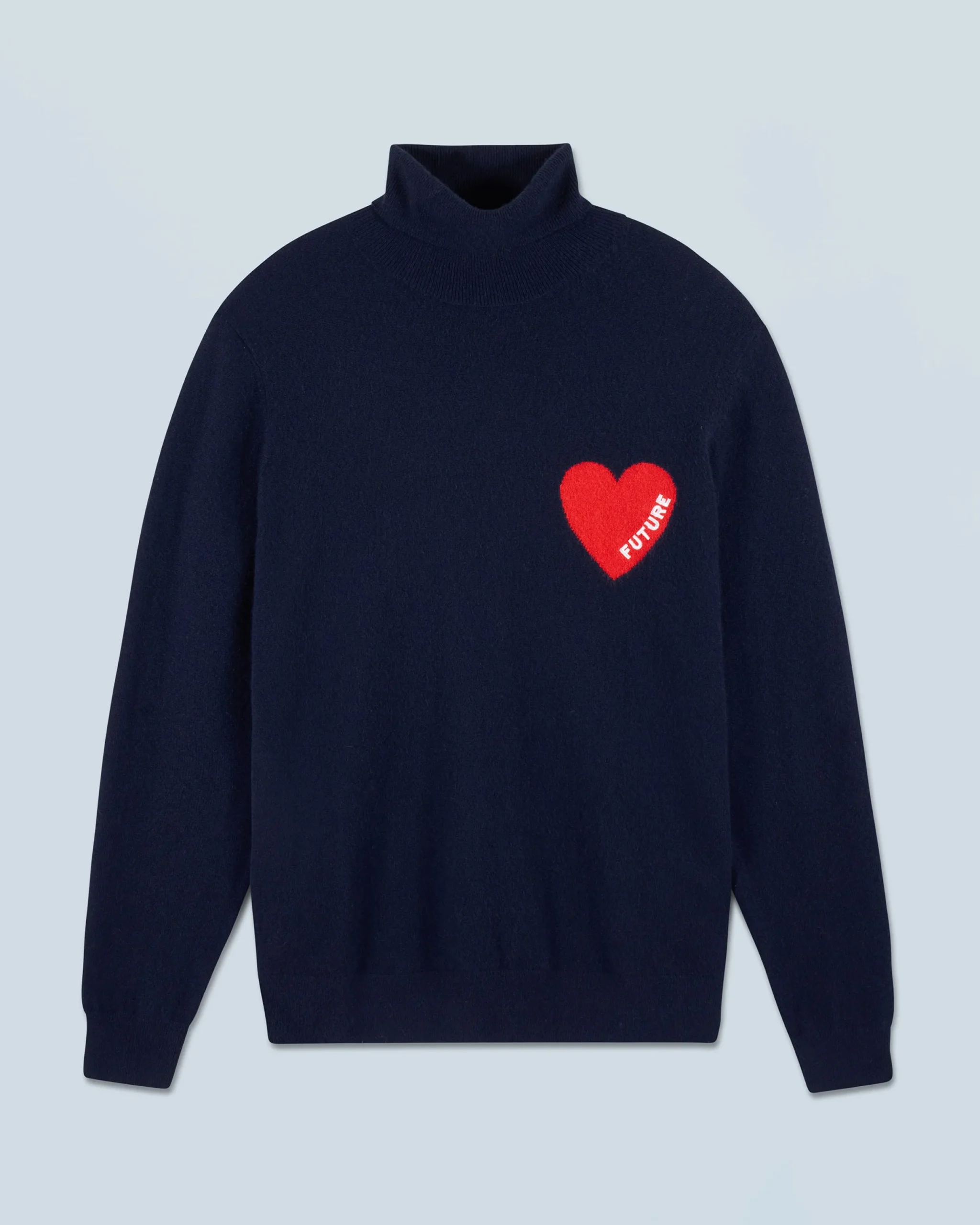 FROM FUTURE Pull Col Roulé Coeur Navy Shop