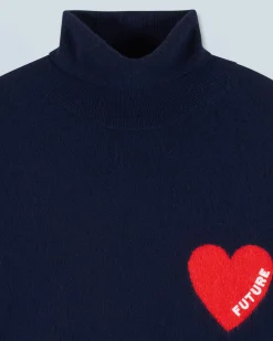 FROM FUTURE Pull Col Roulé Coeur Navy Shop
