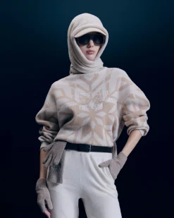 FROM FUTURE Pull Col Roulé Flocons Sable New