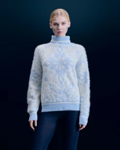 FROM FUTURE Pull Col Roulé Hairy à Motif Flocons BabyBlue Store