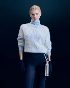 FROM FUTURE Pull Col Roulé Hairy à Motif Flocons BabyBlue Store