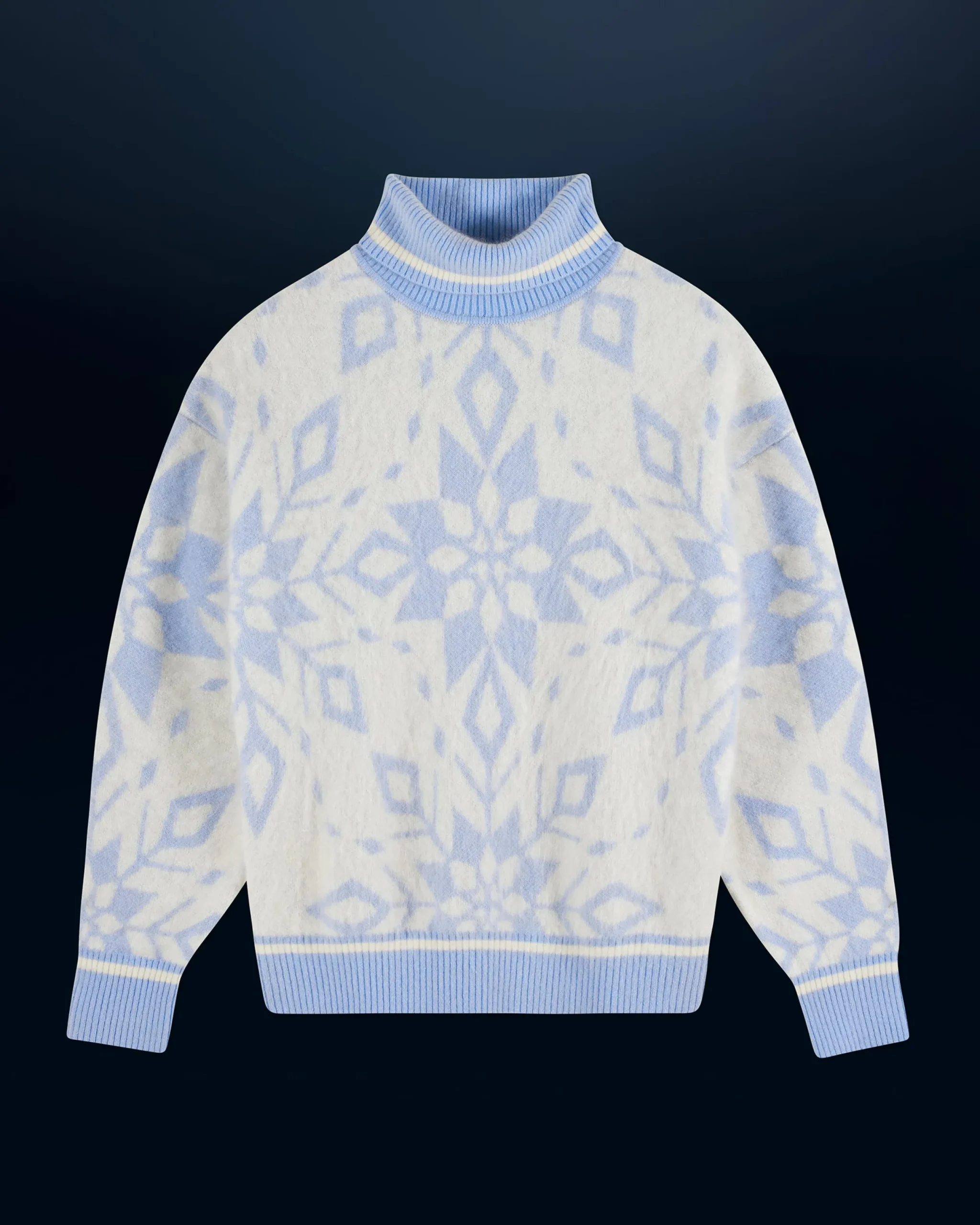 FROM FUTURE Pull Col Roulé Hairy à Motif Flocons BabyBlue Store