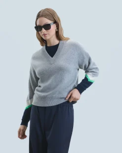 FROM FUTURE Pull Col V GrisChinéFoncé Discount