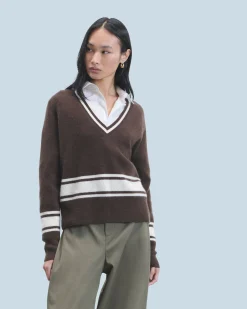 FROM FUTURE Pull Col V Chocolat Hot