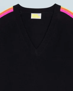 FROM FUTURE Pull Col V Bandes Manches Multicolore Noir Sale