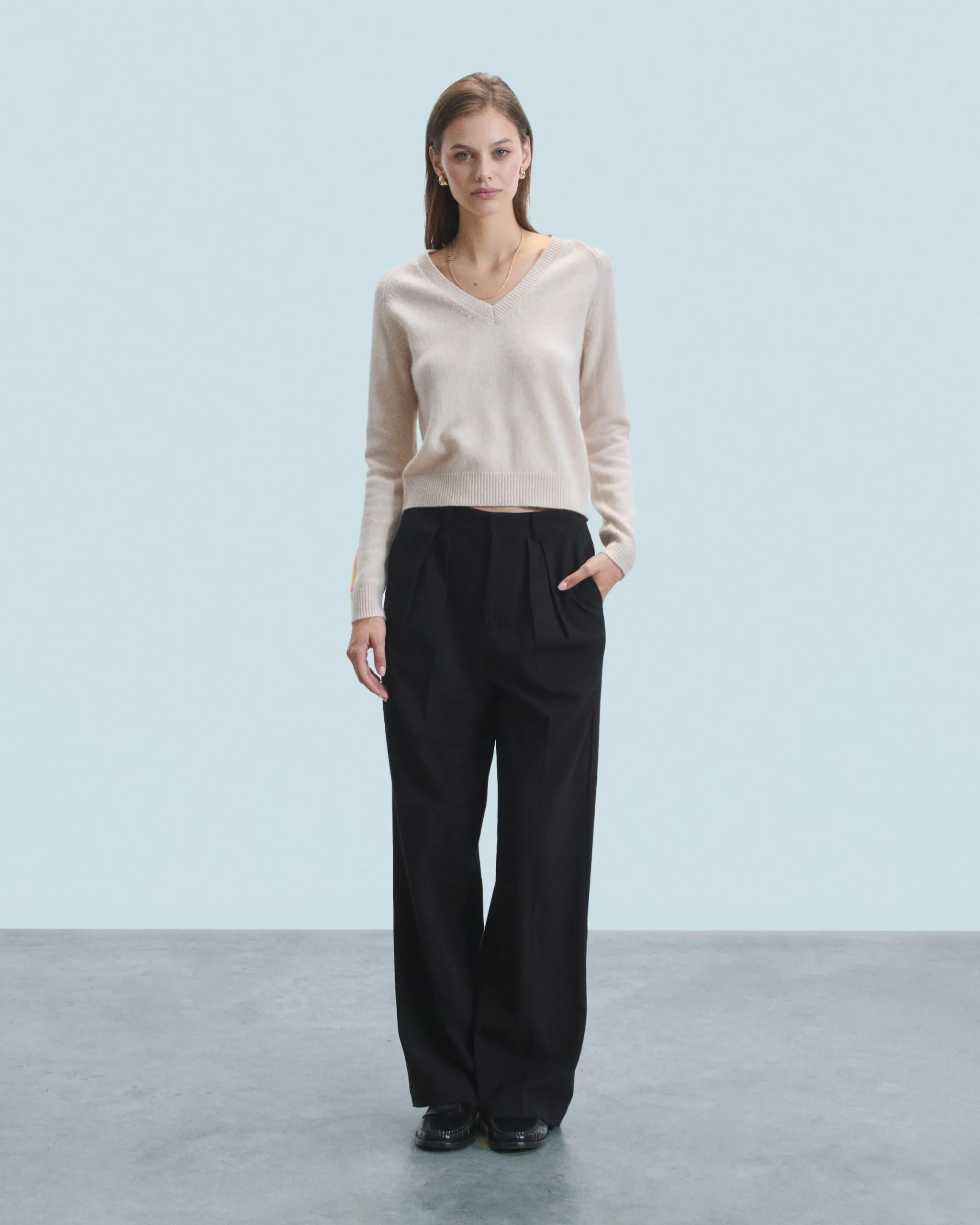 FROM FUTURE Pull Col V Bandes Manches Multicolore Sable Store