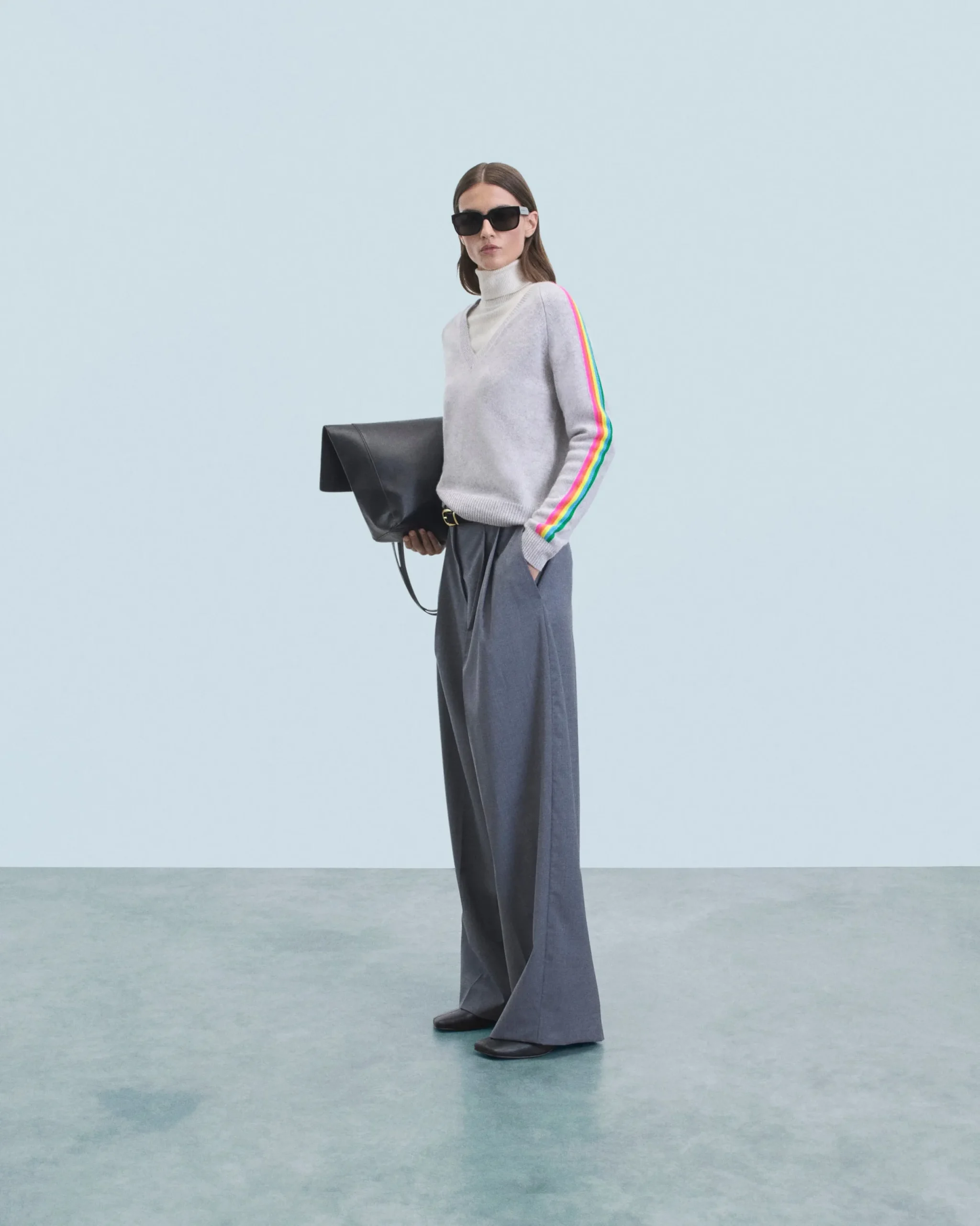 FROM FUTURE Pull Col V Bandes Manches Multicolore GrisChinéClair Sale