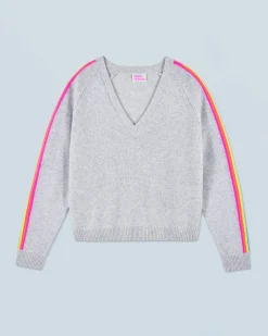 FROM FUTURE Pull Col V Bandes Manches Multicolore GrisChinéClair Sale