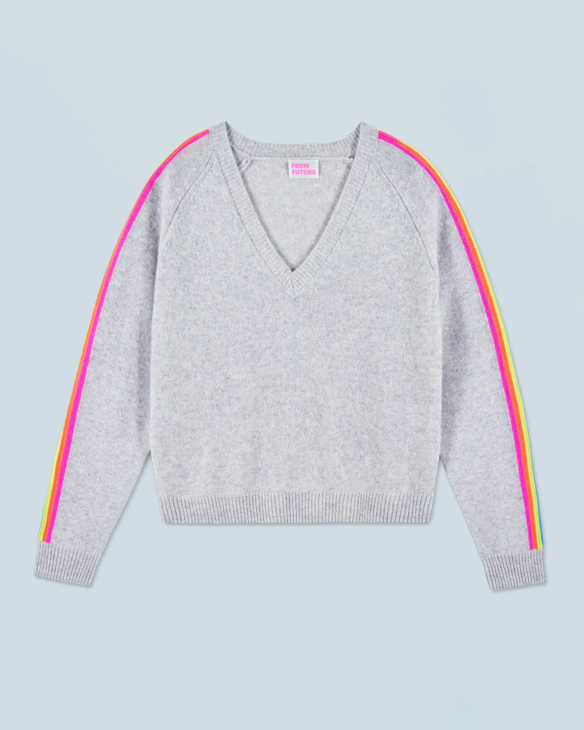 FROM FUTURE Pull Col V Bandes Manches Multicolore GrisChinéClair Sale