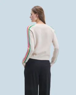 FROM FUTURE Pull Col V Bandes Manches Multicolore Noir Sale