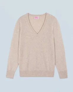 FROM FUTURE Pull Col V Basique BeigeMouliné Best Sale