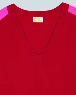 FROM FUTURE Pull Col V Oversize Bandes Bicolore Léger DarkRed Online