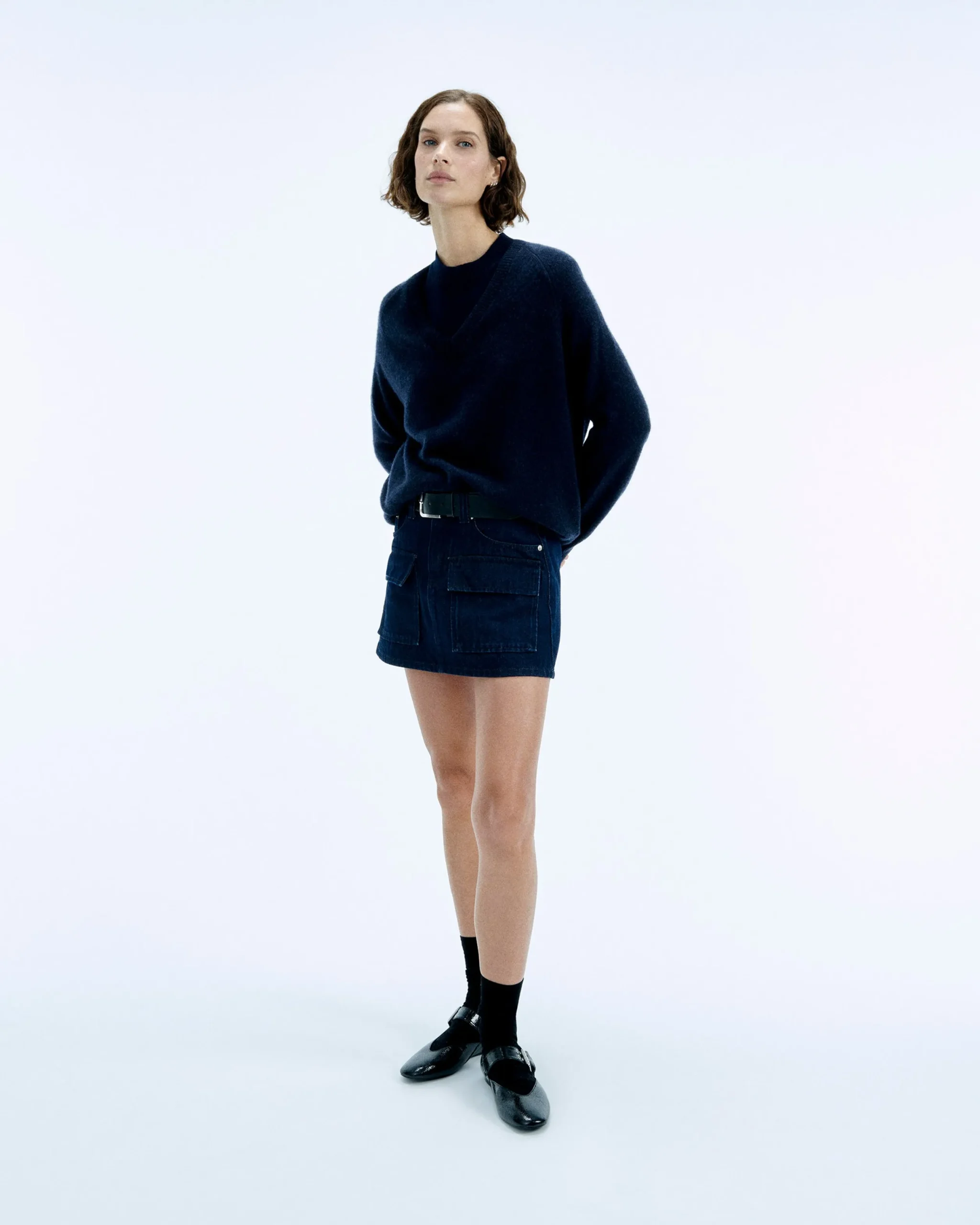 FROM FUTURE Pull Col V Oversize Light NavyChiné Cheap