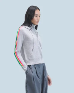 FROM FUTURE Pull Hoodie Bandes Manches Multicolore Léger GrisChinéClair Shop