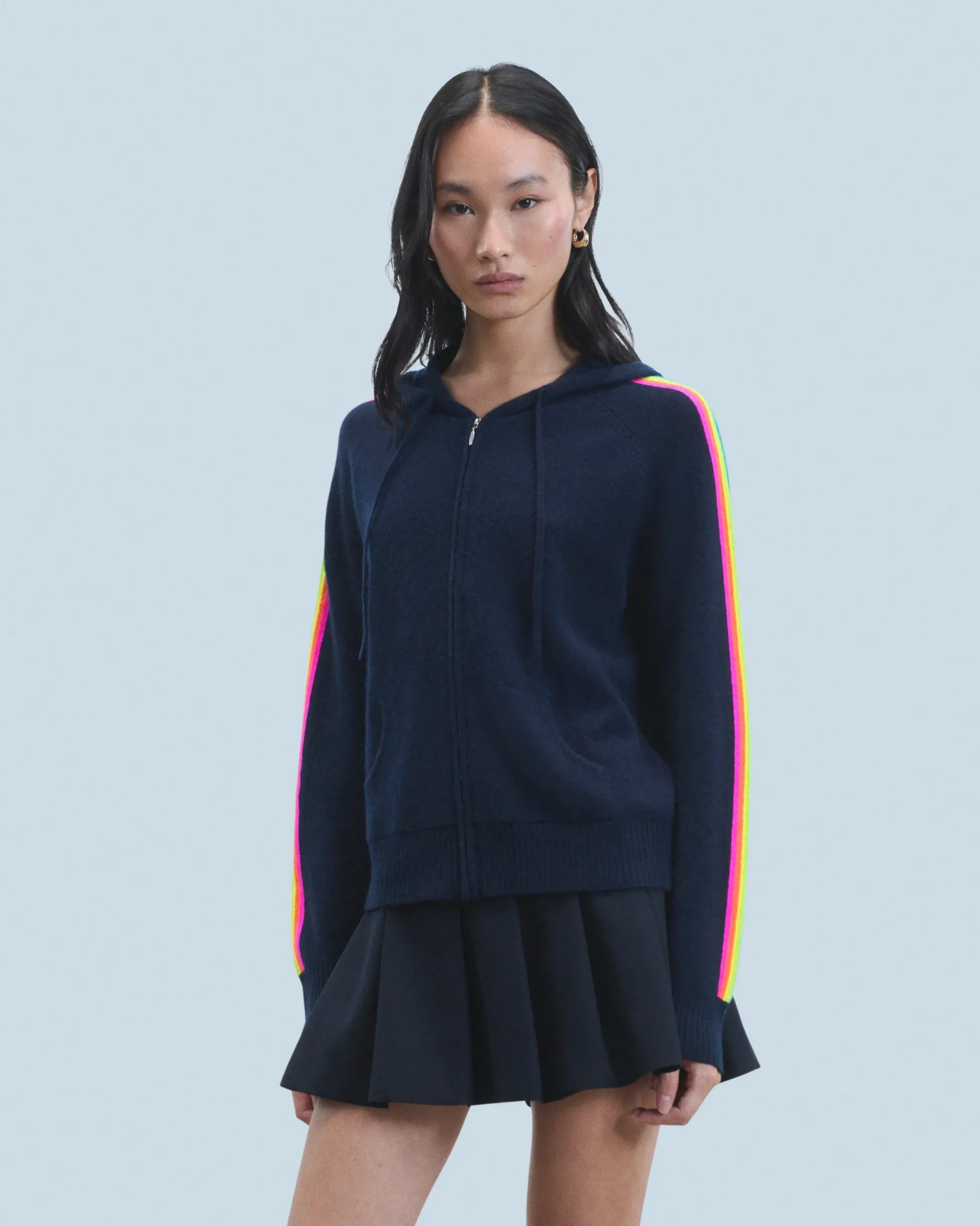 FROM FUTURE Pull Hoodie Bandes Manches Multicolore Léger Navy Clearance