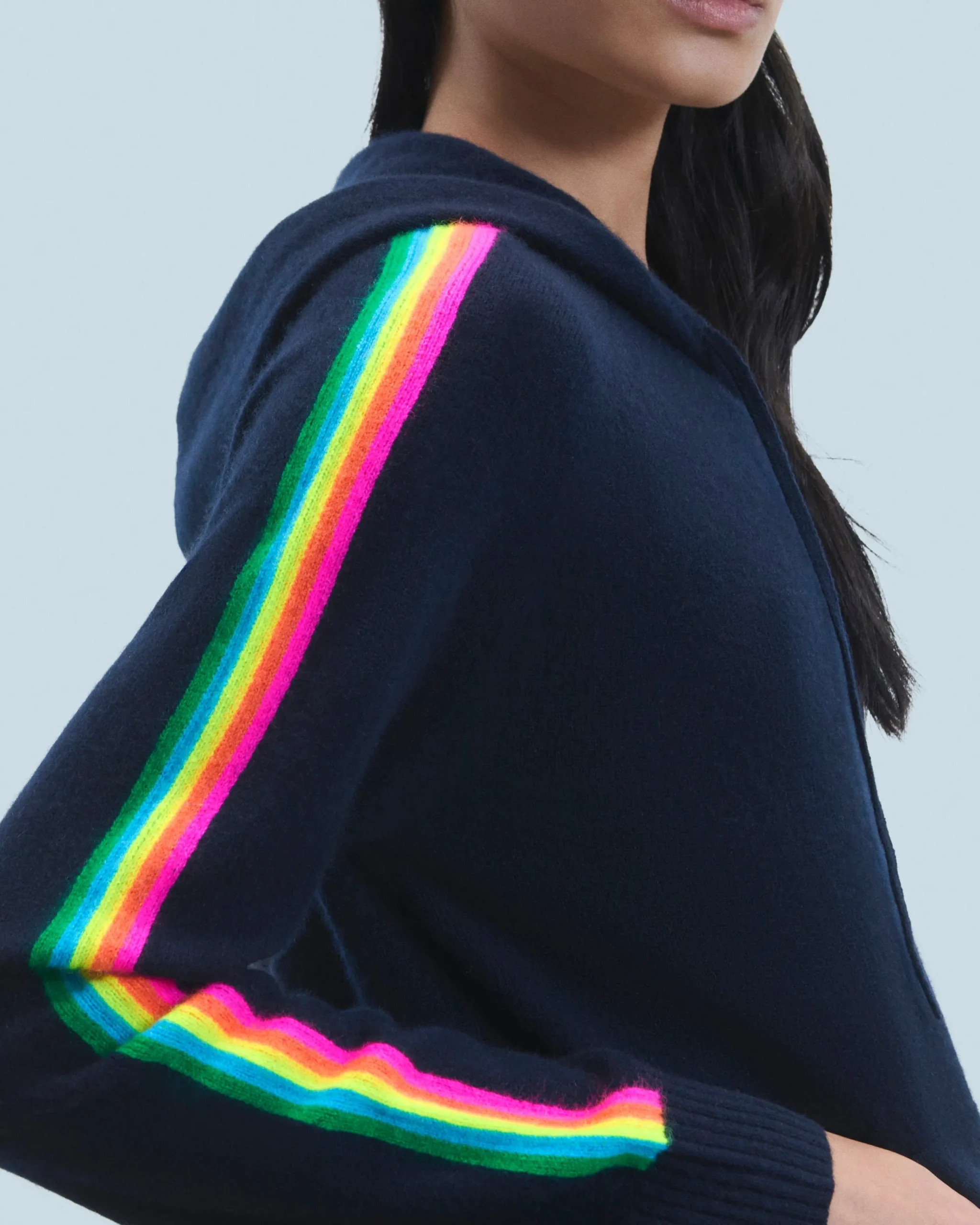 FROM FUTURE Pull Hoodie Bandes Manches Multicolore Léger Navy Clearance