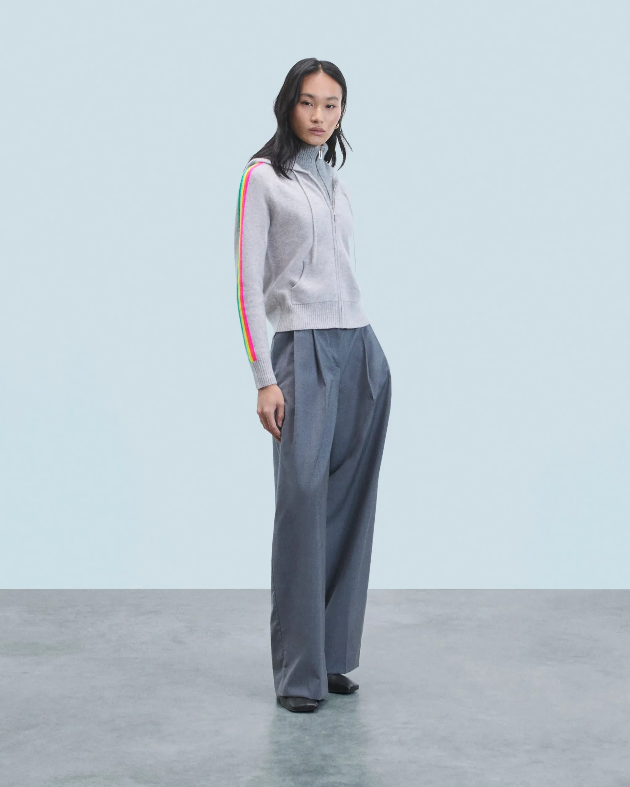 FROM FUTURE Pull Hoodie Bandes Manches Multicolore Léger GrisChinéClair Shop