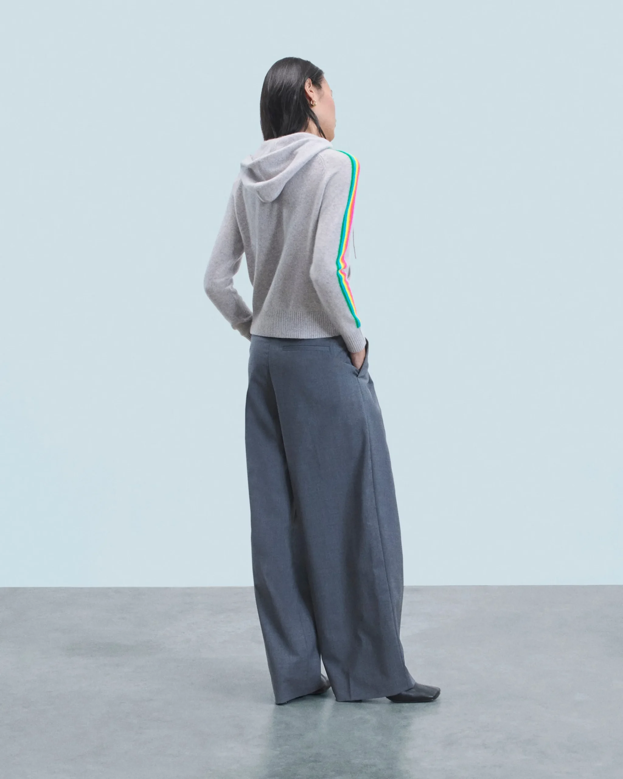FROM FUTURE Pull Hoodie Bandes Manches Multicolore Léger GrisChinéClair Shop