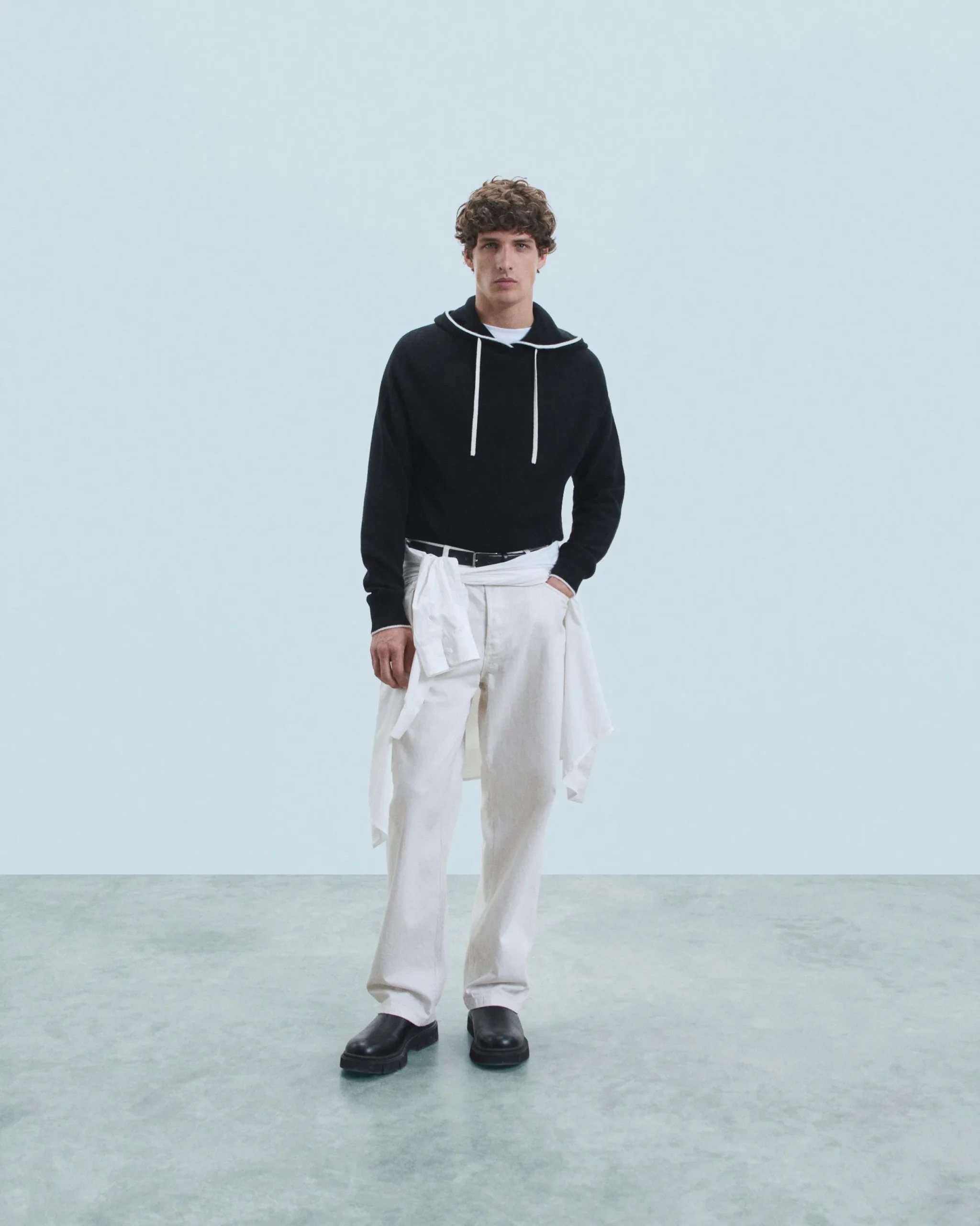 FROM FUTURE Pull Hoodie Liserets Contrastes Léger Noir Best Sale