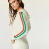 FROM FUTURE Pull Hoodie Zippé Bande Multicolore Ecru Fashion