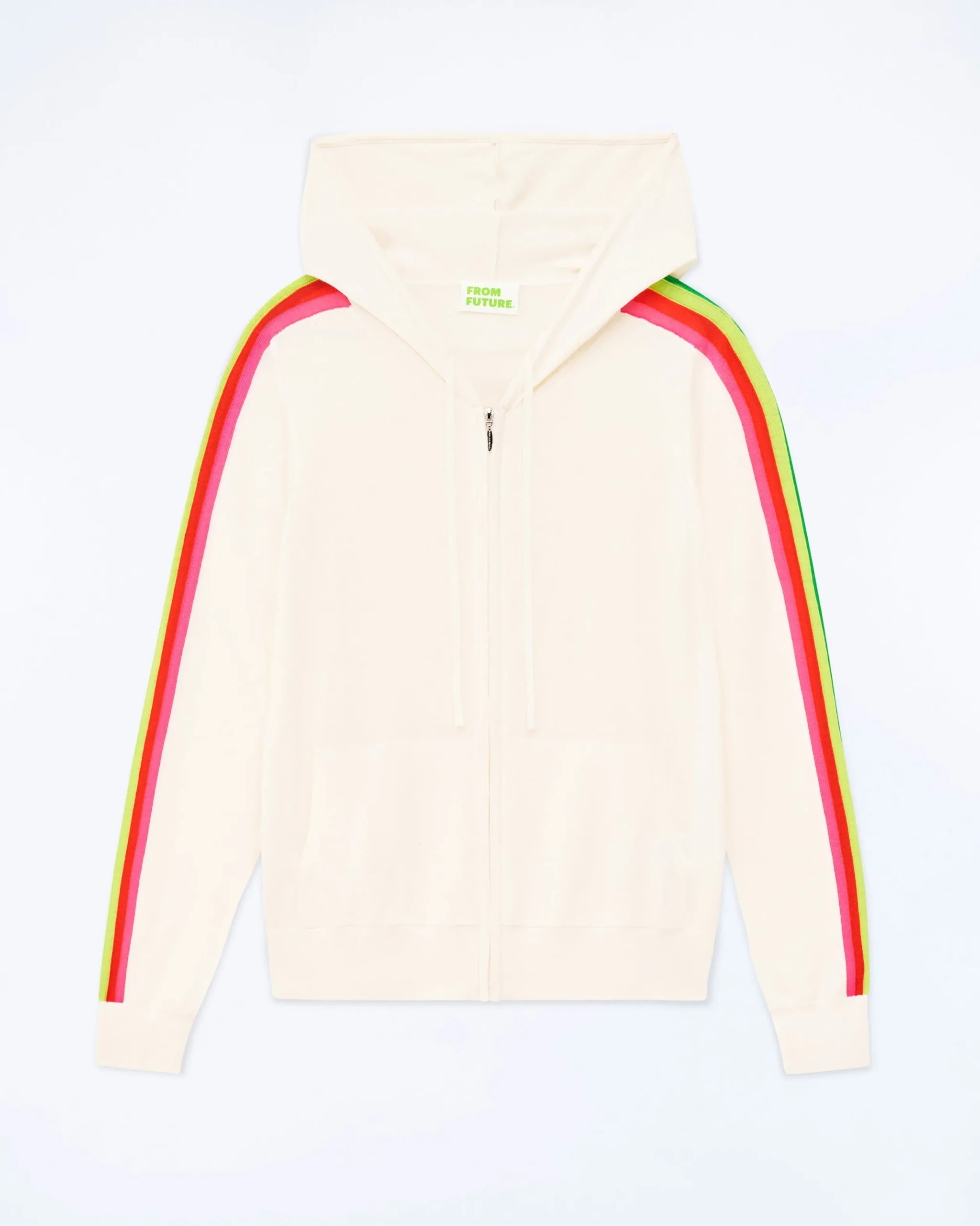 FROM FUTURE Pull Hoodie Zippé Bande Multicolore Ecru Fashion