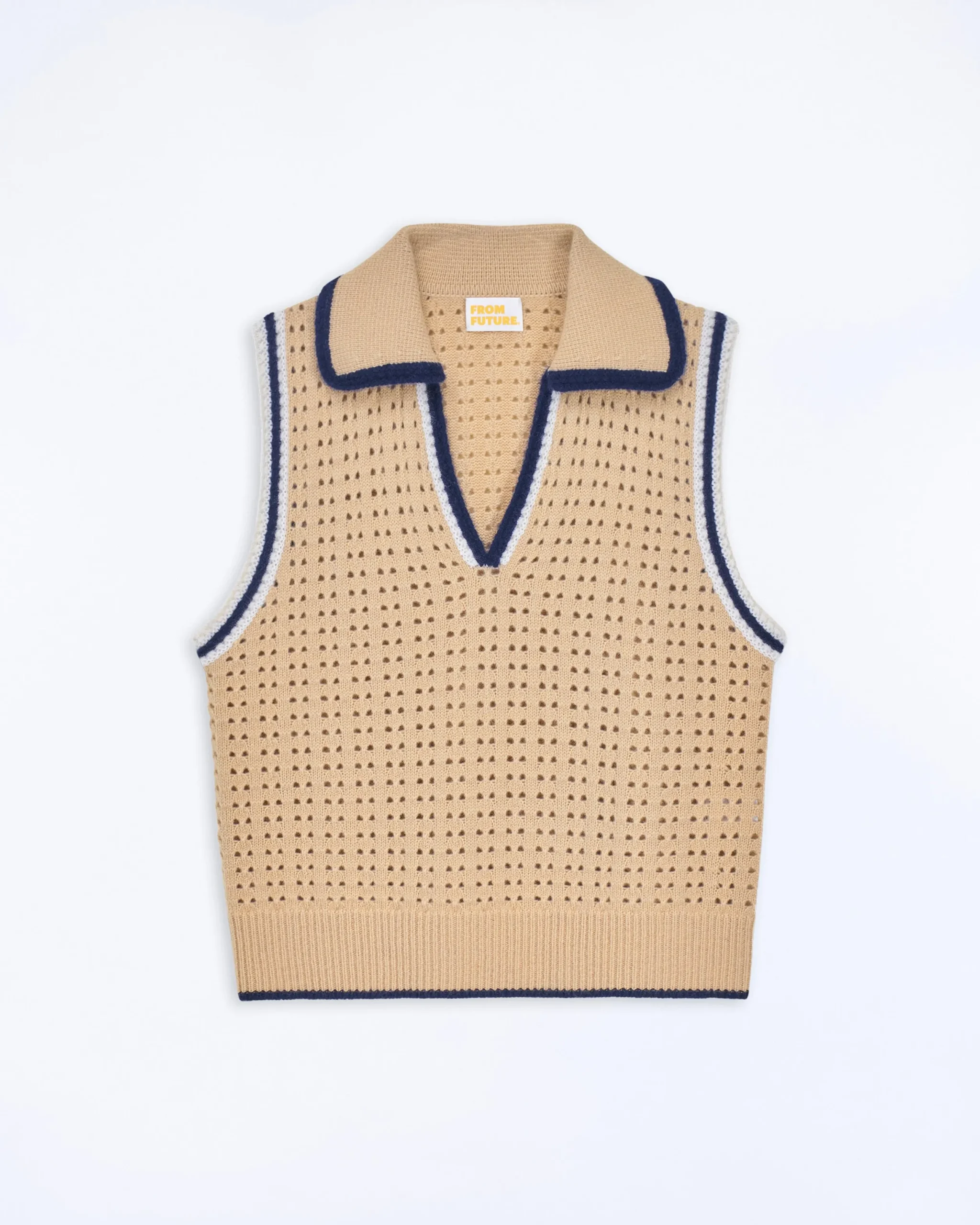 FROM FUTURE Pull Sans Manche Tricot Ajouré Beige Clearance