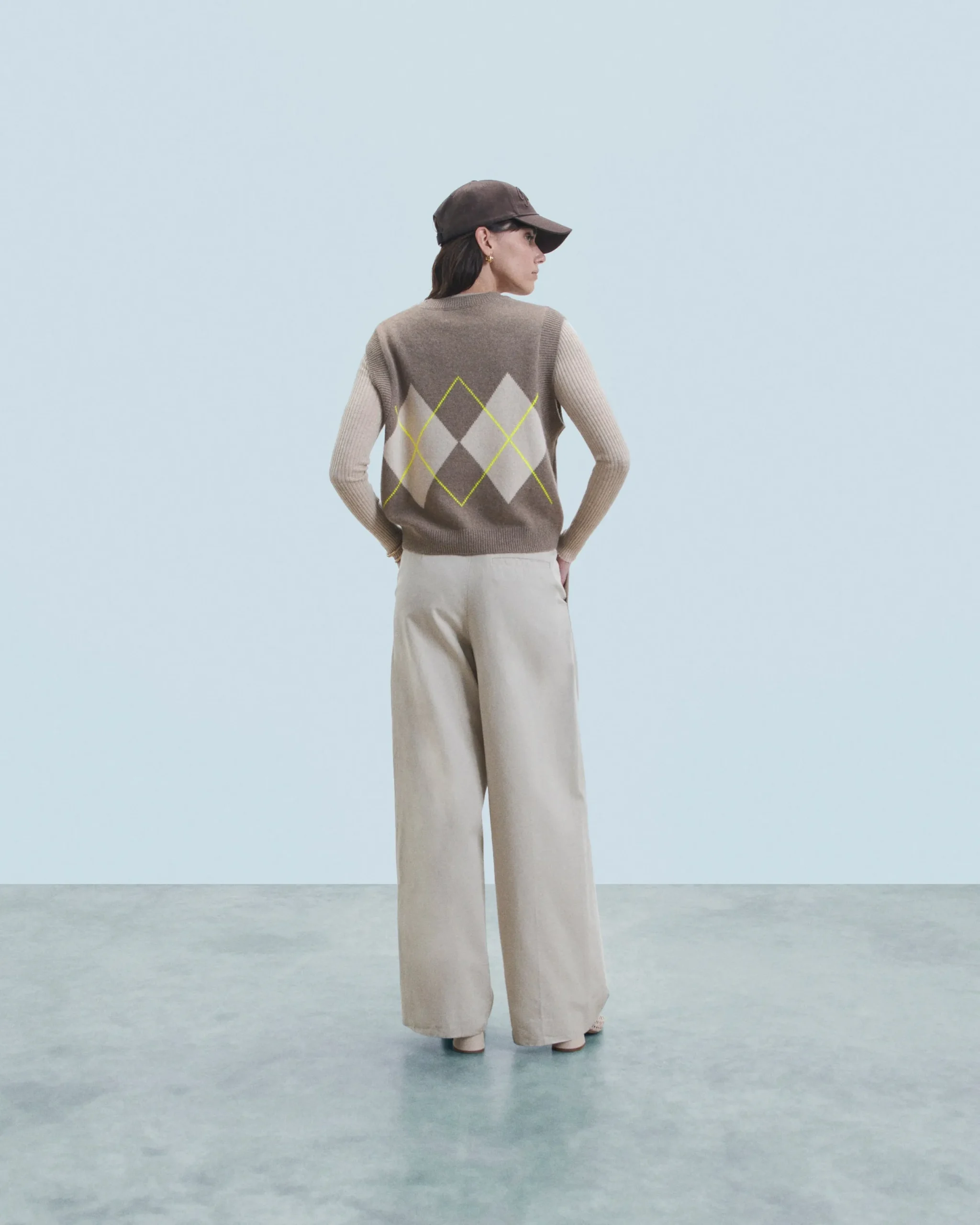 FROM FUTURE Pull Sans Manches à Motif Losange Taupe Online