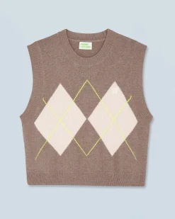 FROM FUTURE Pull Sans Manches à Motif Losange Taupe Online