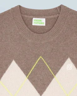 FROM FUTURE Pull Sans Manches à Motif Losange Taupe Online