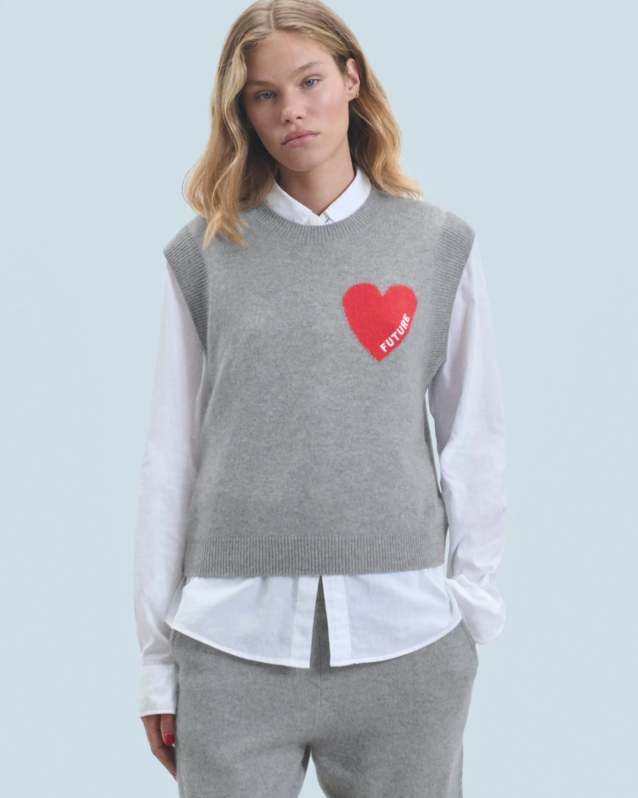 FROM FUTURE Pull Sans Manches Coeur Léger GrisChinéFoncé Discount