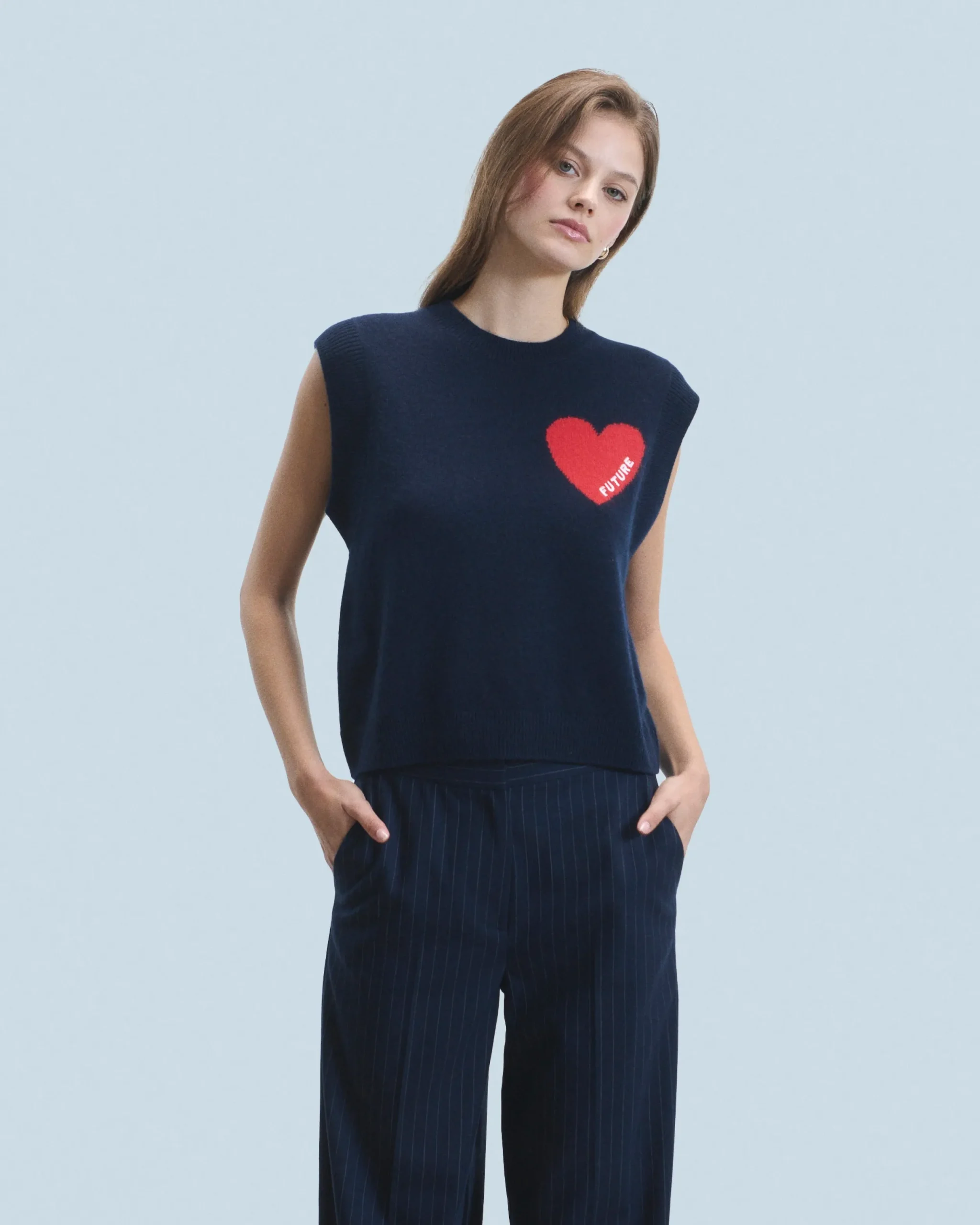 FROM FUTURE Pull Sans Manches Coeur Léger Navy Online