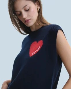 FROM FUTURE Pull Sans Manches Coeur Léger Navy Online