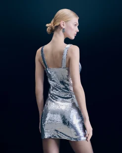 FROM FUTURE Robe Courte Bretelle Sequins Silver Best Sale
