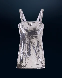 FROM FUTURE Robe Courte Bretelle Sequins Silver Best Sale
