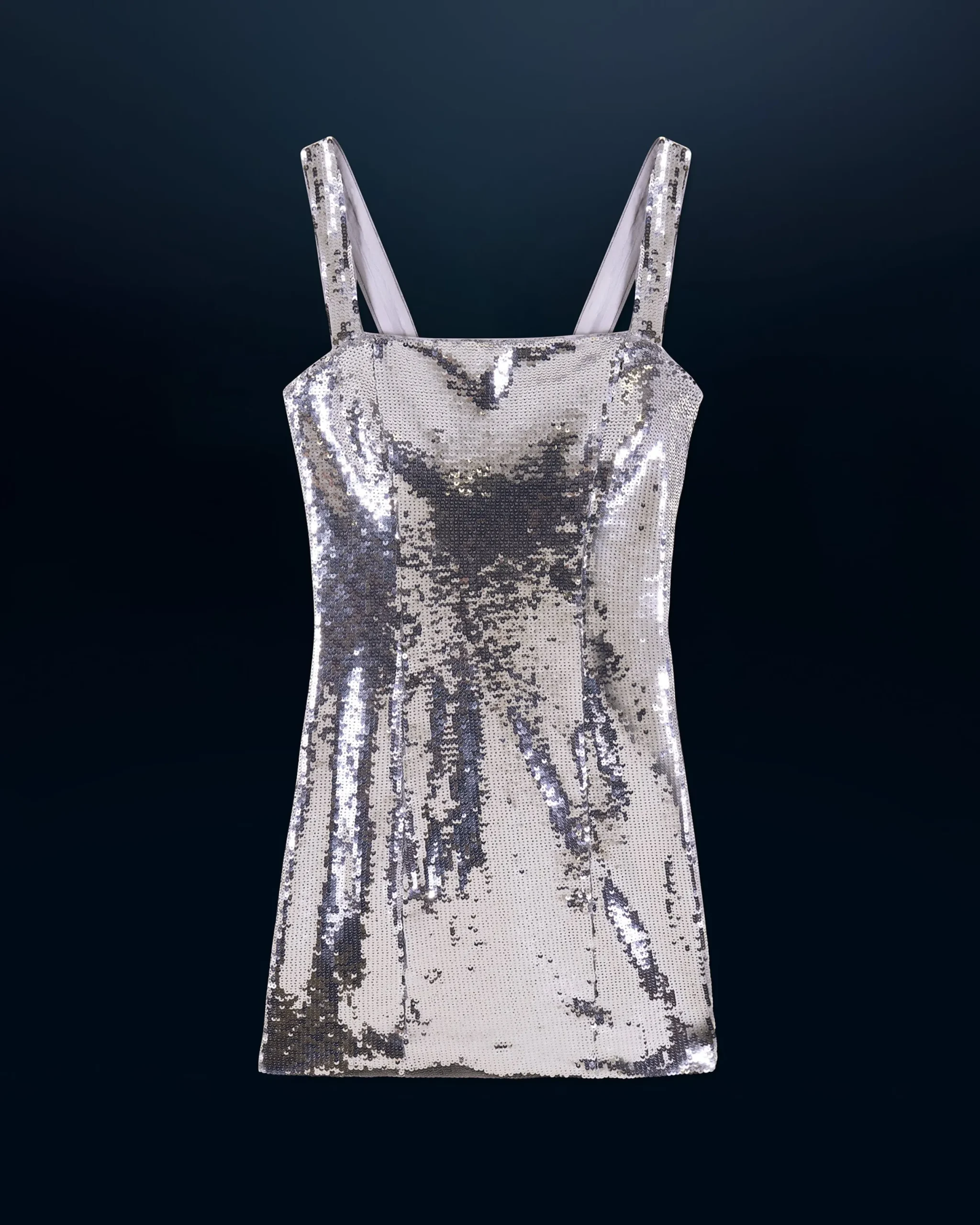 FROM FUTURE Robe Courte Bretelle Sequins Silver Best Sale