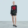 FROM FUTURE Robe Courte Manche Longue en Cachemire Brossé Noir Hot