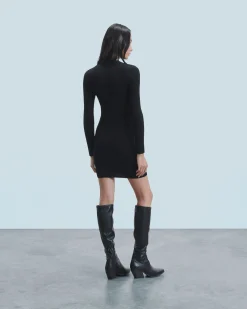 FROM FUTURE Robe Courte Manche Longue Metallisée Noir Clearance