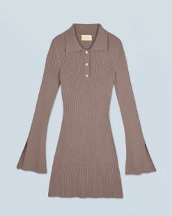 FROM FUTURE Robe Courte Manche Longue Taupe Cheap
