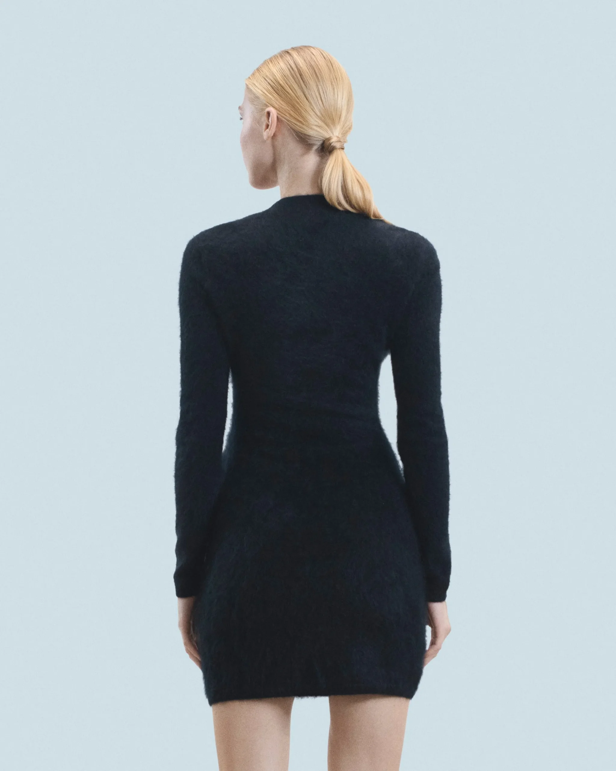 FROM FUTURE Robe Courte Manche Longue en Cachemire Brossé Noir Hot