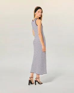 FROM FUTURE Robe Longue Bretelle Ecru/Navy Best