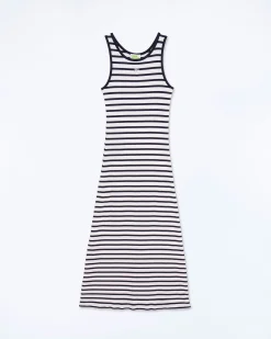 FROM FUTURE Robe Longue Bretelle Ecru/Navy Best