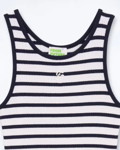 FROM FUTURE Robe Longue Bretelle Ecru/Navy Best